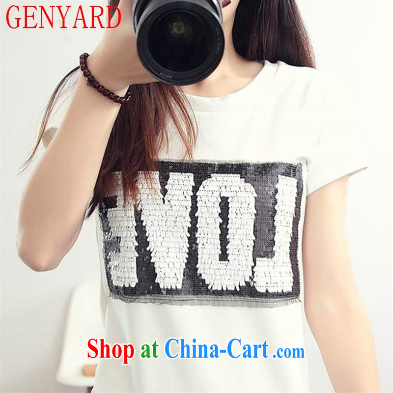Qin Qing store the European site short-sleeve girls spring and summer new Korean students, boudoir with honey, T pension letter T-shirt black, code, GENYARD, shopping on the Internet