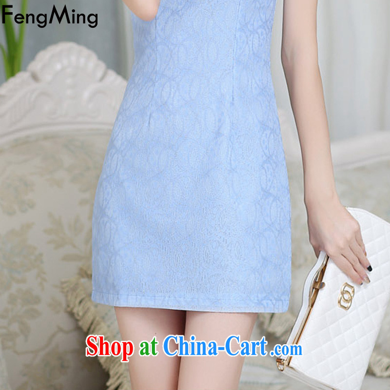 Abundant Ming summer 2015 New Beauty style cheongsam girl lace large code dress blue XXL, HSBC Ming (FengMing), and shopping on the Internet