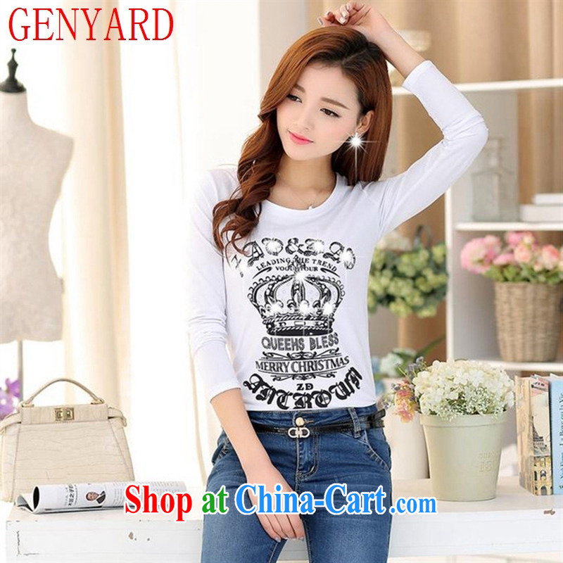 Qin Qing store 2015 spring new Korean hot stamp duty drilling T pension graphics thin large code Crown long-sleeved solid T pension female fancy XXL