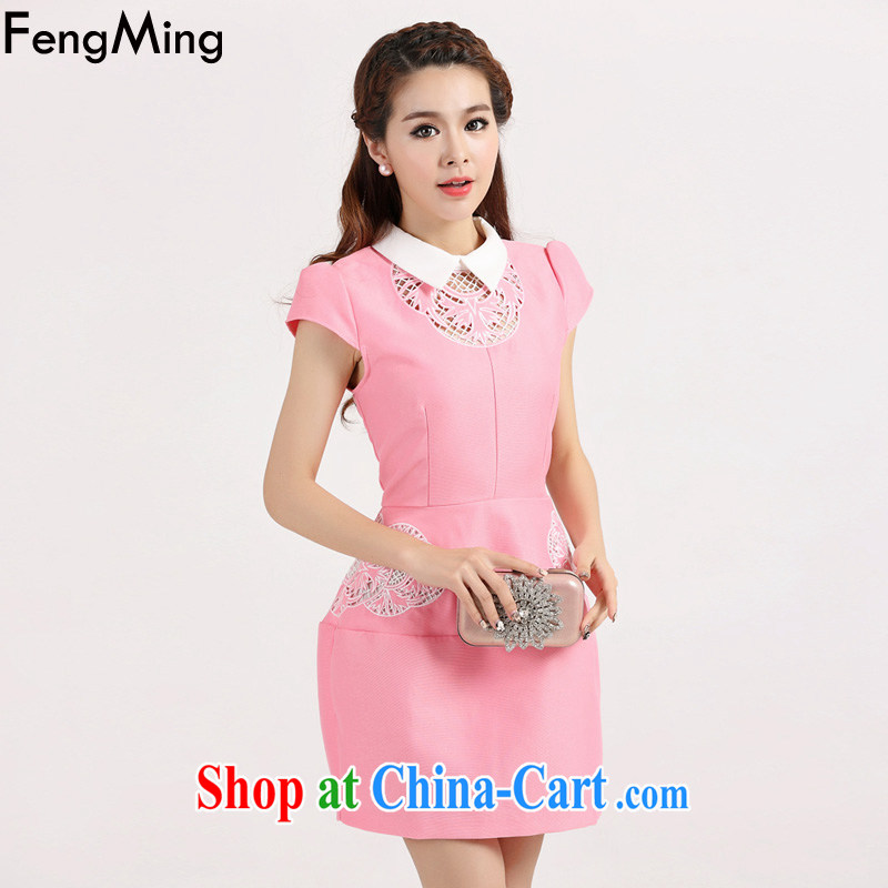 Abundant Ming summer 2015 new European high-end improved cheongsam girls hook take Openwork double-yi skirt pink XL, HSBC Ming (FengMing), shopping on the Internet