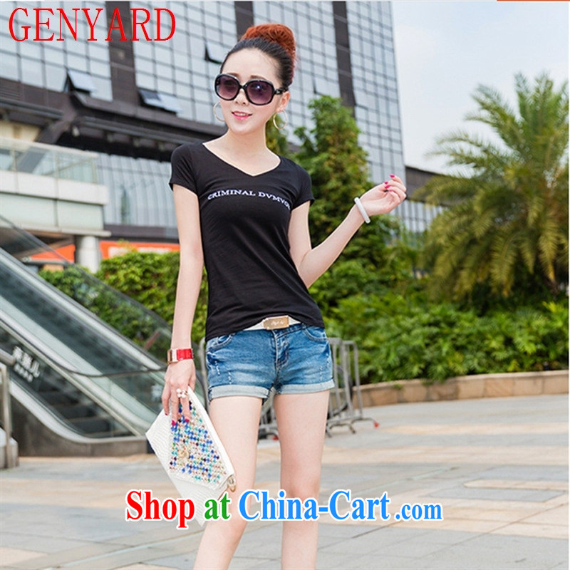 Qin Qing store summer 2015 new Pure Cotton short-sleeved V for girls T-shirt summer stretch cultivating pure color blouses red XL, GENYARD, shopping on the Internet