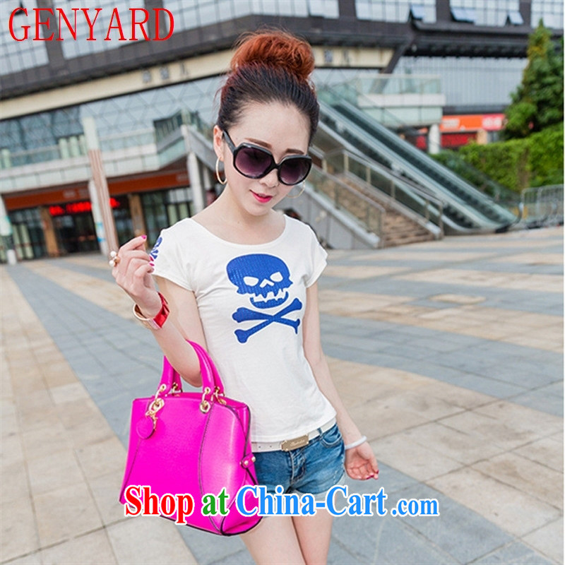 Deloitte Touche Tohmatsu store sunny summer 2015 new women with slim and stylish T pension skeleton personalized stamp short sleeve shirt T white blue XL, GENYARD, shopping on the Internet