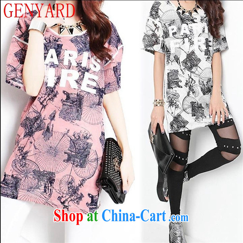 Qin Qing store 2015 spring and summer new Korean female summer floral letter stamp duty, long, loose short-sleeved T shirt pink XL