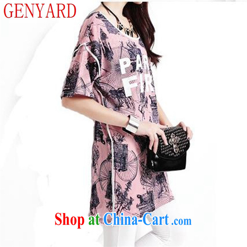 Qin Qing store 2015 spring and summer new Korean female summer floral letter stamp duty, long, loose short-sleeved T shirt pink XL, GENYARD, shopping on the Internet