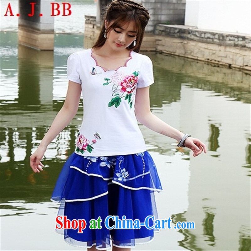 Black butterfly Ethnic Wind summer new stylish embroidered short sleeves shirt T lace collar cultivating blouses white 2XL, A . J . BB, shopping on the Internet