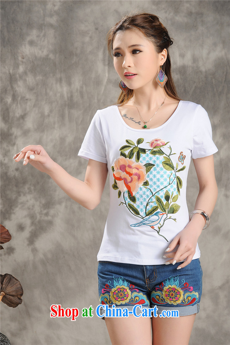 Black butterfly Ethnic Wind 2015 summer New Beauty embroidered short sleeve female T shirts stylish round-collar cotton shirt solid white 2XL pictures, price, brand platters! Elections are good character, the national distribution, so why buy now enjoy more preferential! Health