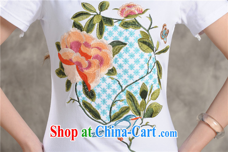 Black butterfly Ethnic Wind 2015 summer New Beauty embroidered short sleeve female T shirts stylish round-collar cotton shirt solid white 2XL pictures, price, brand platters! Elections are good character, the national distribution, so why buy now enjoy more preferential! Health
