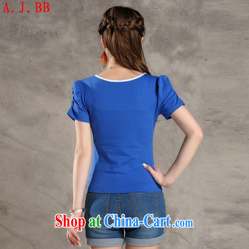 Black butterfly Ethnic Wind new embroidered beauty bubble short-sleeved T pension is not rule 100 on board the code female solid blue shirt 2 XL, A . J . BB, shopping on the Internet