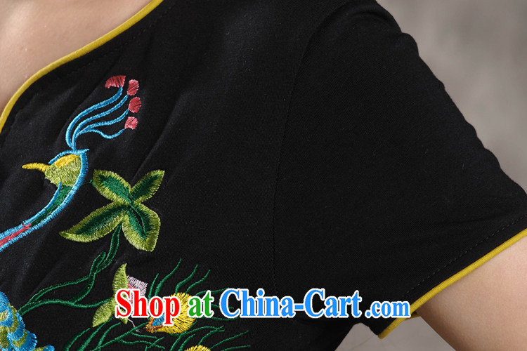 Black butterfly Ethnic Wind new Peacock embroidery small V for cultivating short-sleeved T shirt pure cotton dress shirt solid white 2XL pictures, price, brand platters! Elections are good character, the national distribution, so why buy now enjoy more preferential! Health