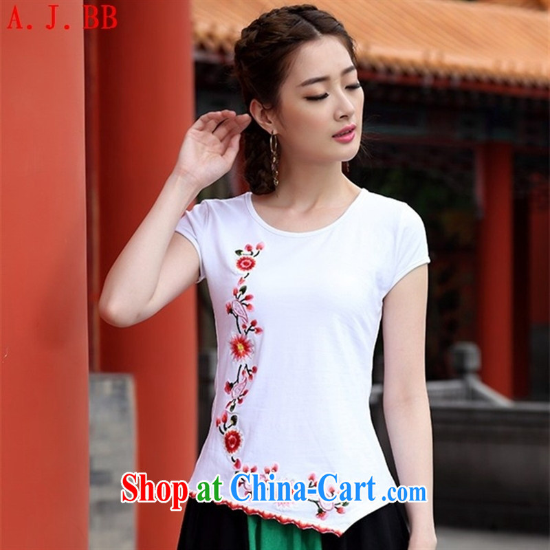 Black butterfly Ethnic Wind fashion round collar does not rule embroidered short sleeves shirt T beauty graphics thin blouses black 2 XL, A . J . BB, shopping on the Internet