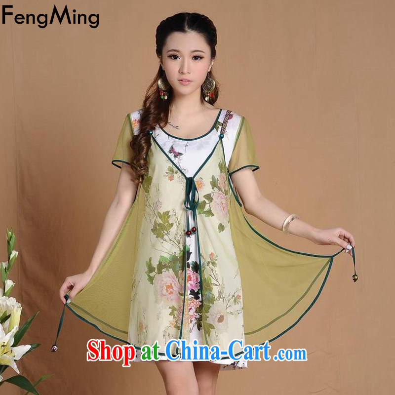 Abundant Ming summer 2015 new cultivating improved cheongsam female ethnic wind Web yarn larger dresses picture color two-piece XXL