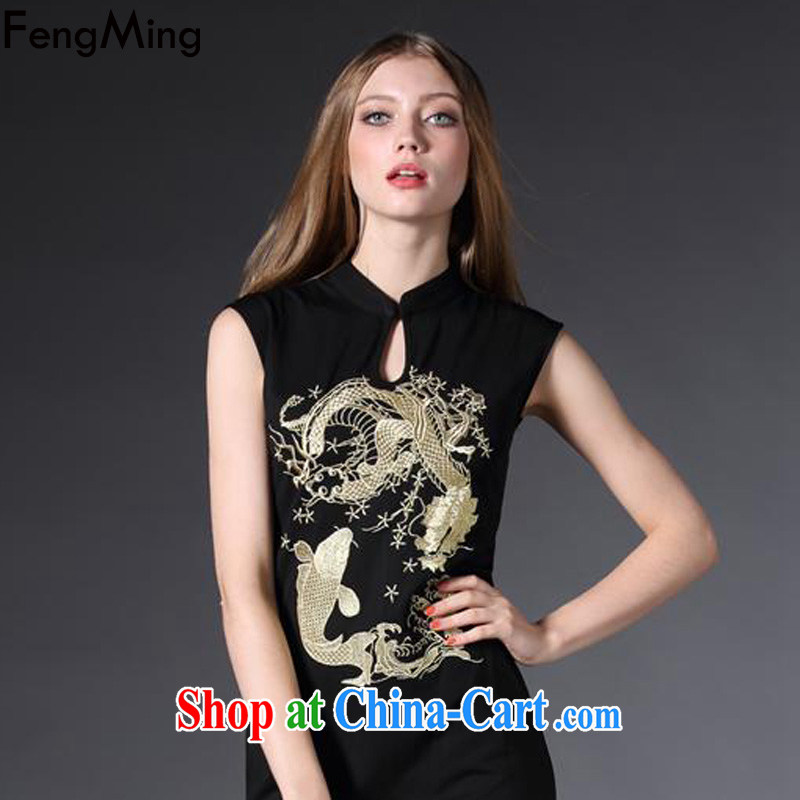 Abundant Ming summer 2015 new retro embroidery cheongsam dress female ethnic wind beauty dresses black XL, HSBC Ming (FengMing), online shopping