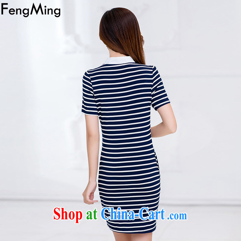 Abundant Ming the European site summer 2015 new A-mouth coin cheongsam girl streaks cocoon-dress dark blue L, HSBC Ming (FengMing), online shopping