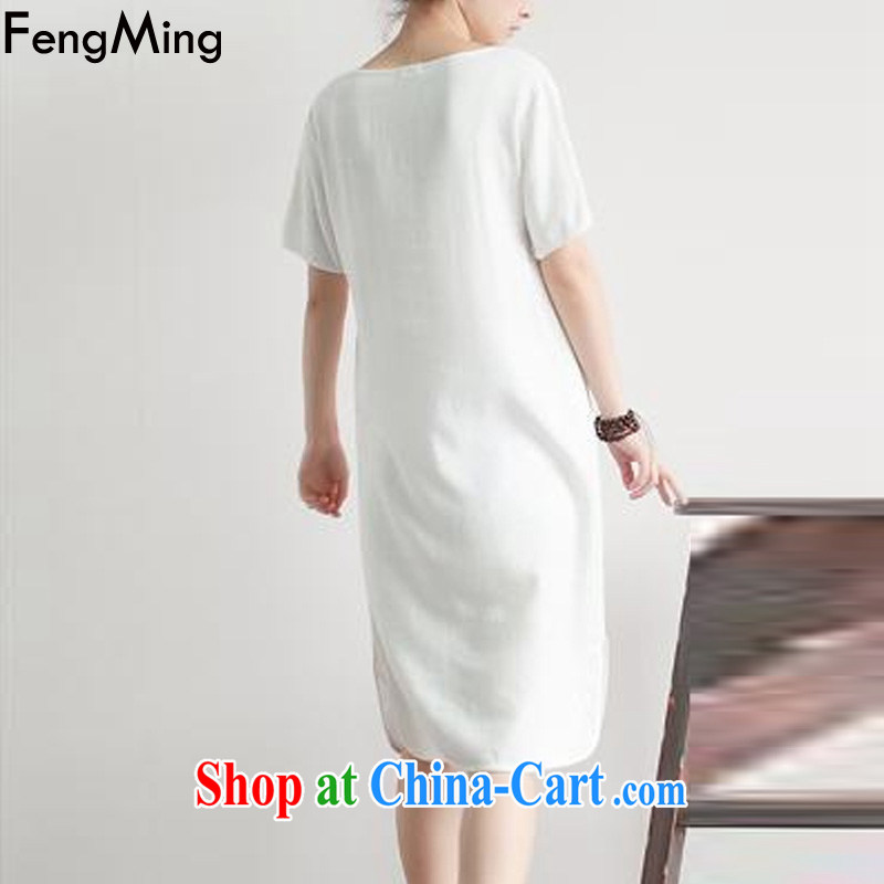Abundant Ming summer 2015 New Sum girl, Retro arts and cultural relaxed linen dresses girls short-sleeved dresses white L, HSBC Ming (FengMing), online shopping
