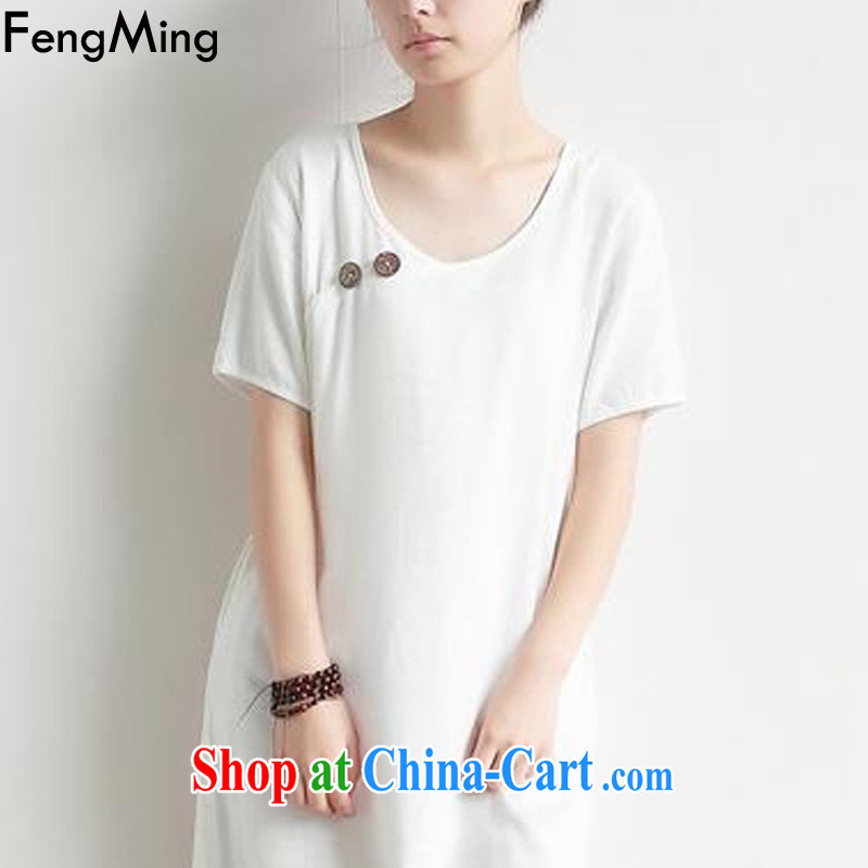 Abundant Ming summer 2015 New Sum girl, Retro arts and cultural relaxed linen dresses girls short-sleeved dresses white L, HSBC Ming (FengMing), online shopping
