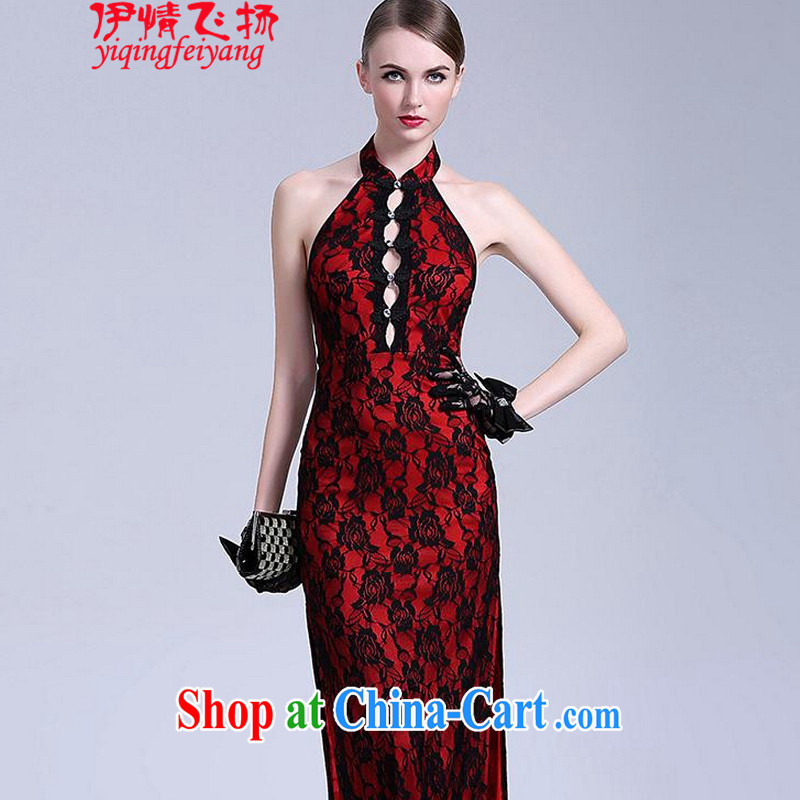 Red shinny 2015 New on the truck night dresses long antique roses embroidery back exposed dresses T C 401 807 Po blue other clothing, edge, I, on-line shopping