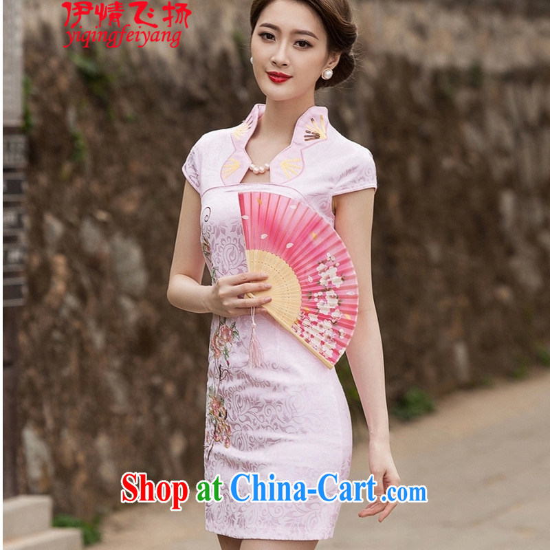 Red shinny summer 2015 new female fashion improved cheongsam dress graphics thin beauty cheongsam dress C C 518 1122 pink XL