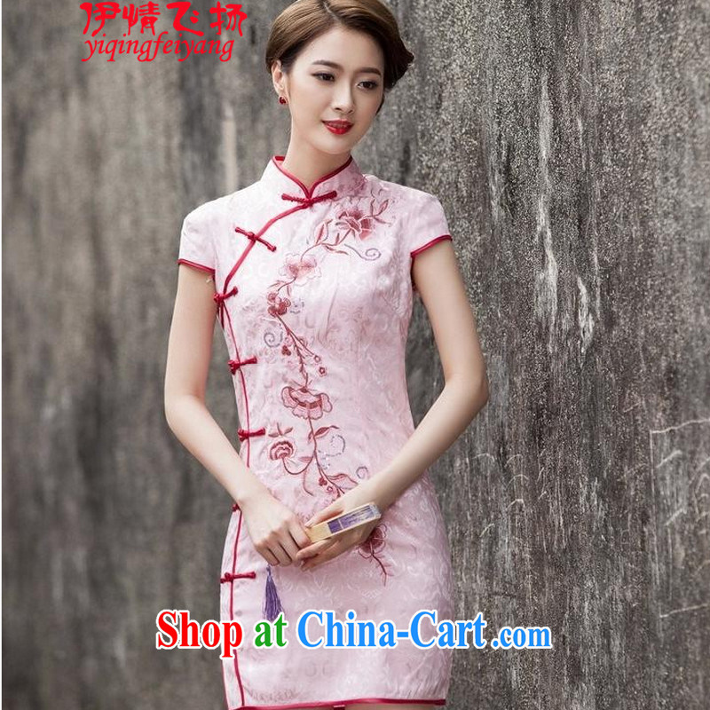 Red shinny summer 2015 new retro improved stylish short day cultivating cheongsam dress C C 518 1124 pink L