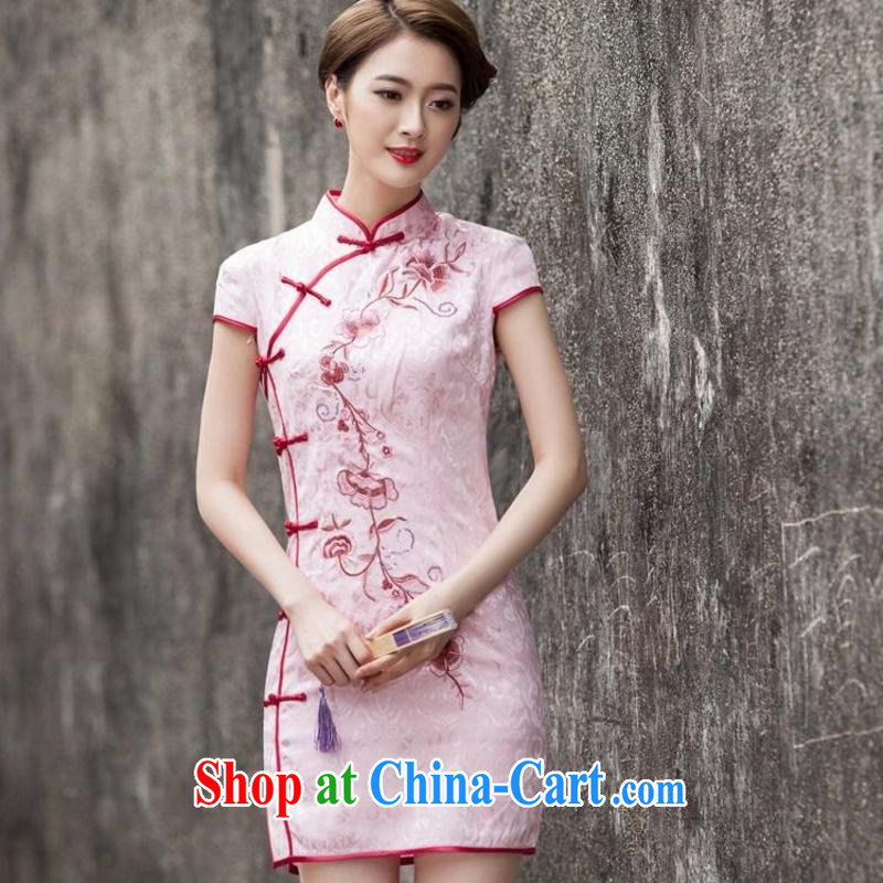 Red shinny summer 2015 new, improved retro style short, cultivating daily cheongsam dress C C 518 1124 pink L clothing, edge, I, shopping on the Internet