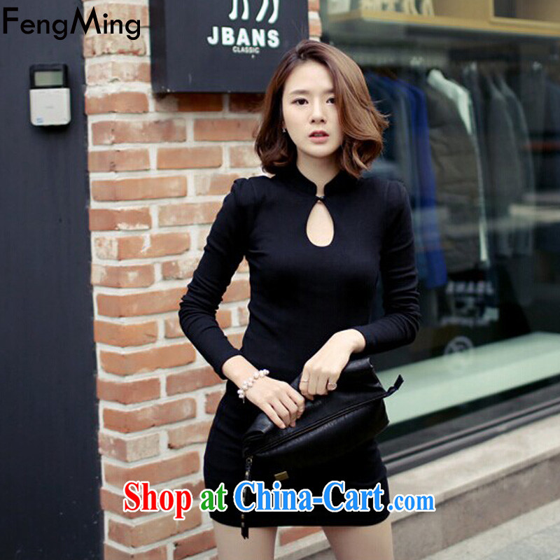 Abundant Ming spring 2015 New Beauty video thin package and sexy black outfit girls long-sleeved solid dress black XL, HSBC Ming (FengMing), online shopping