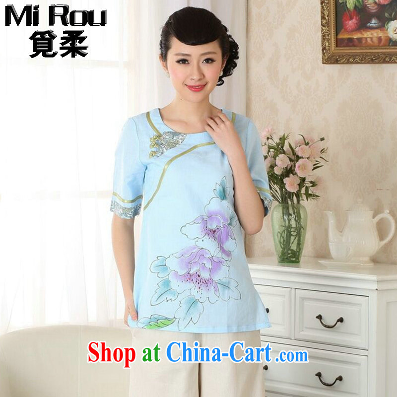 Find Sophie new dresses T-shirt cotton the Chinese Ethnic Wind round-collar blouses hand-painted Chinese detained the improved version as the color 2 XL, flexible employment, and, on-line shopping