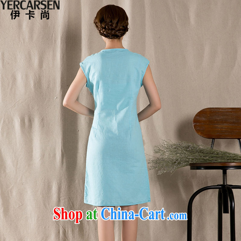 The card is still (YERCARSEN) cotton Ma Sau San improved cheongsam dress New Literature and Art Nouveau cotton the female blue XL, the card (YERCARSEN), shopping on the Internet