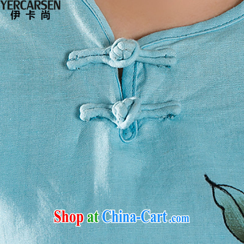 The card is still (YERCARSEN) cotton Ma Sau San improved cheongsam dress New Literature and Art Nouveau cotton the female blue XL, the card (YERCARSEN), shopping on the Internet