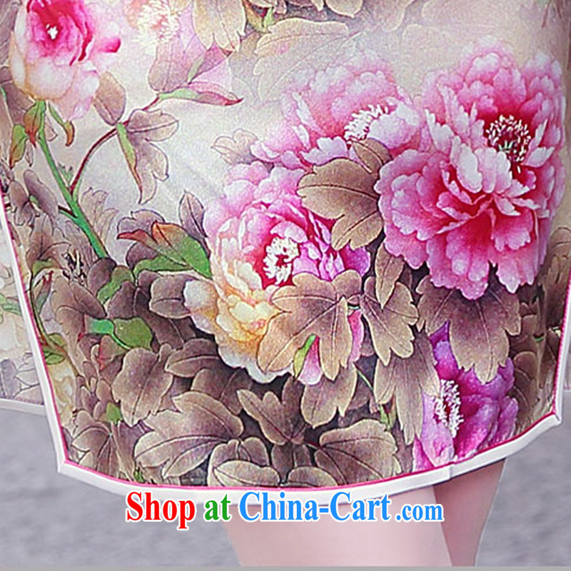 The token female 2015 summer new, improved stylish heavy Silk Cheongsam retro sauna Silk Cheongsam dress 1520 pink Peony M, ballet of Asia and cruise (BALIZHIYI), online shopping