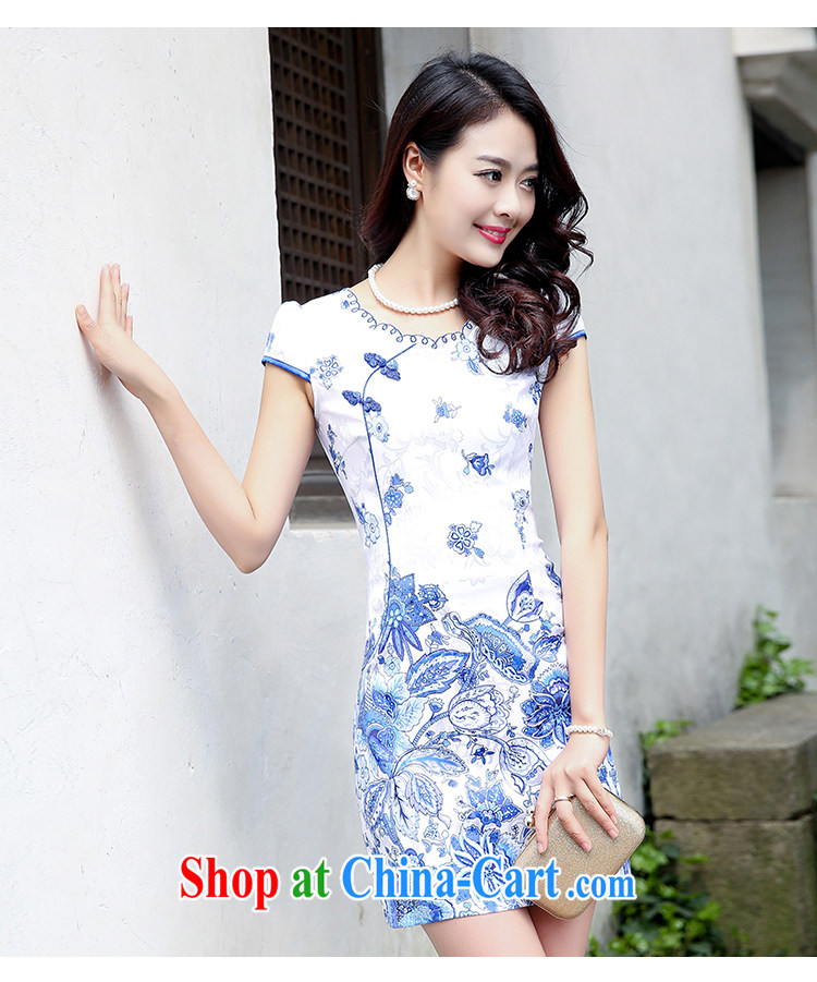 Summer 2015 new spring Stylish retro short Chinese qipao summer improved daily dresses jacquard cotton dress girl 5932 light blue flower M pictures, price, brand platters! Elections are good character, the national distribution, so why buy now enjoy more preferential! Health