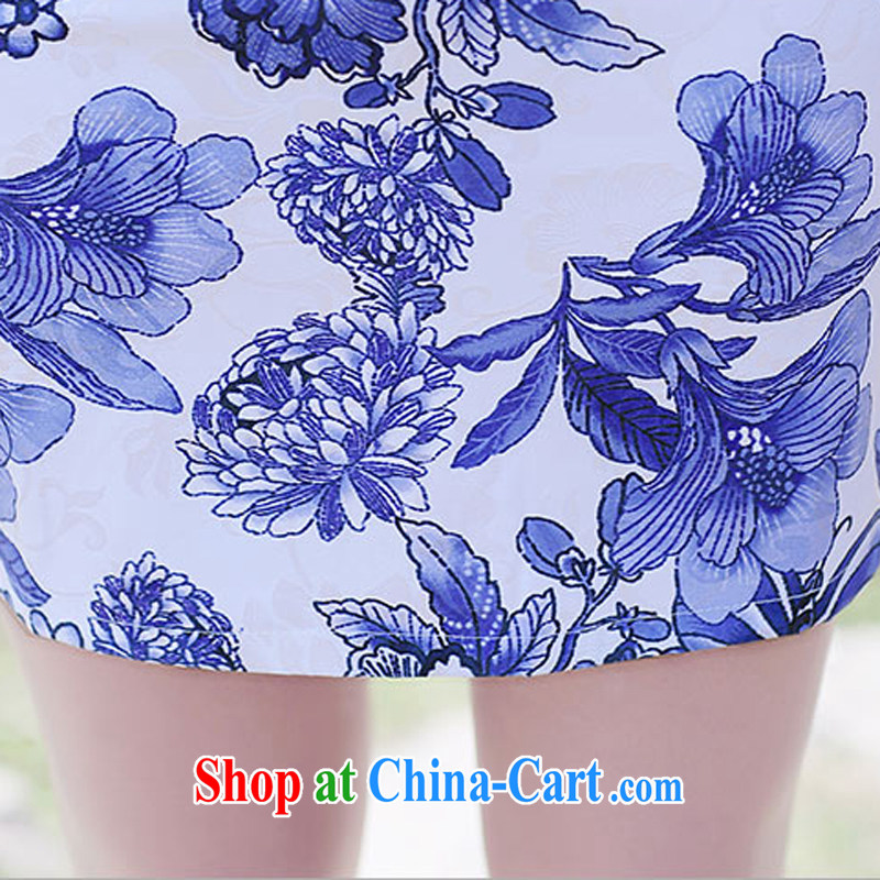 Summer 2015 new embroidery cheongsam dress girls improved daily packages and short-sleeved the waist stamp dress 1505 Blue on white flower XL, Ballet of Asia and cruise (BALIZHIYI), online shopping