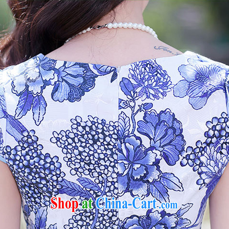 Summer 2015 new embroidery cheongsam dress girls improved daily packages and short-sleeved the waist stamp dress 1505 Blue on white flower XL, Ballet of Asia and cruise (BALIZHIYI), online shopping