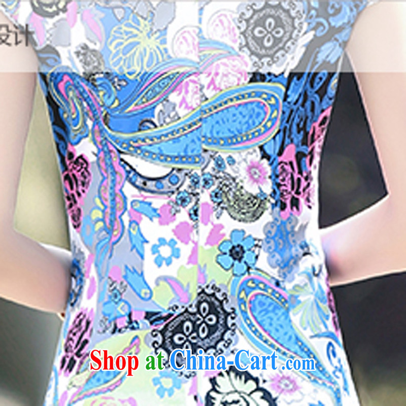 2015 new stretch cotton the cheongsam retro Sau San daily cheongsam dress summer fashion to dress 5929 blue flower XL, Xin Wei, and shopping on the Internet