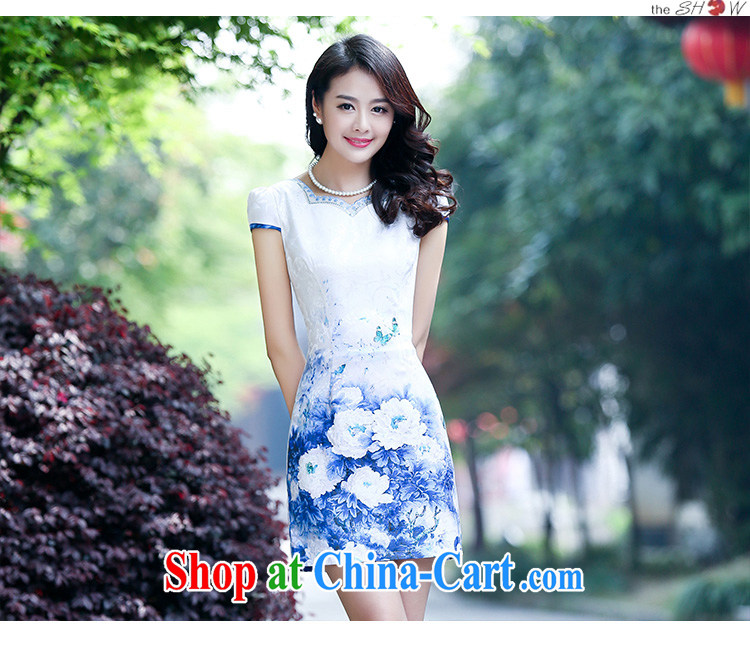 2015 new suit Daily High jacquard cotton robes spring and summer retro fashion beauty qipao dresses women 5931 blue flower L pictures, price, brand platters! Elections are good character, the national distribution, so why buy now enjoy more preferential! Health