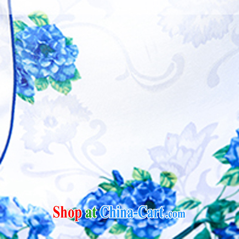Summer 2015 new spring Stylish retro short Chinese qipao summer improved daily dresses jacquard cotton dress girl 5932 blue rose XXL, Xin Wei, and shopping on the Internet