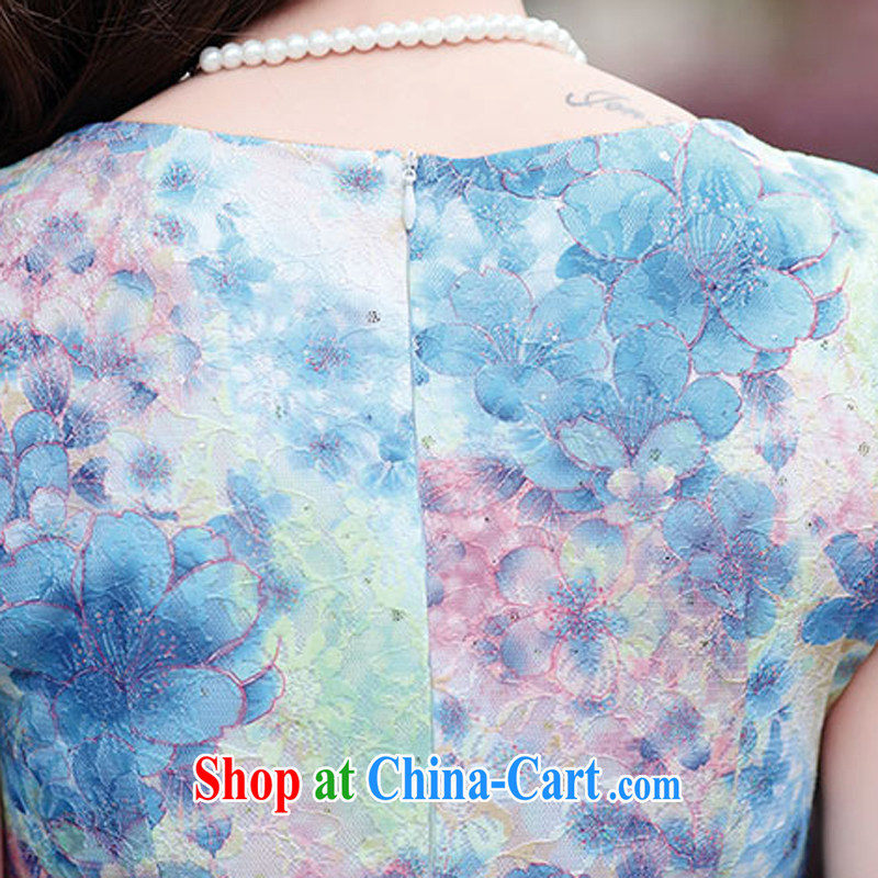 Summer 2015 female new cheongsam dress fashion dress short-sleeve style ladies, cultivating 502 blue rose M, Xin Ms Audrey EU era, shopping on the Internet