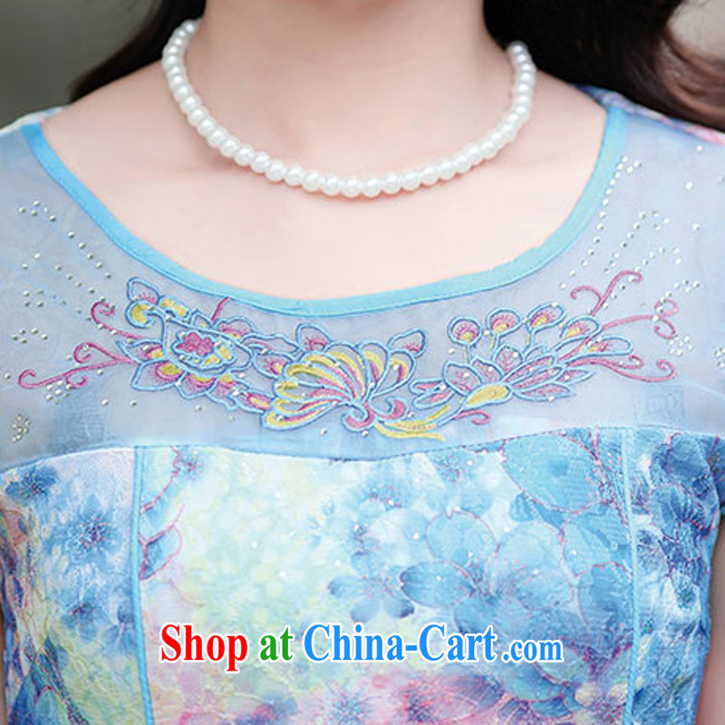 Summer 2015 female new cheongsam dress fashion dress short-sleeve style ladies, cultivating 502 blue rose M, Xin Ms Audrey EU era, shopping on the Internet