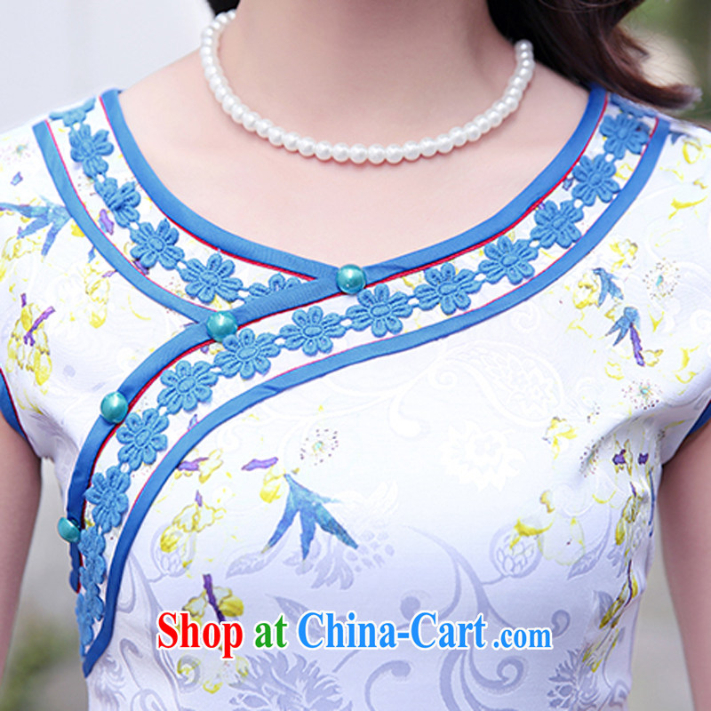 2015 new dresses, Retro dresses short stylish improved dress female burglary summer Beauty Day 1515 blue plum XL, Xin Wei era, shopping on the Internet