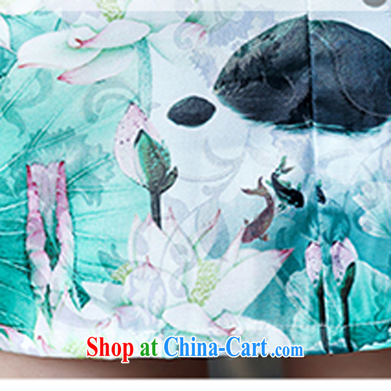 2015 new summer cotton MA the cheongsam retro pink floral stamp improved cheongsam dress 5930 light green XXL, Xin Wei era, shopping on the Internet