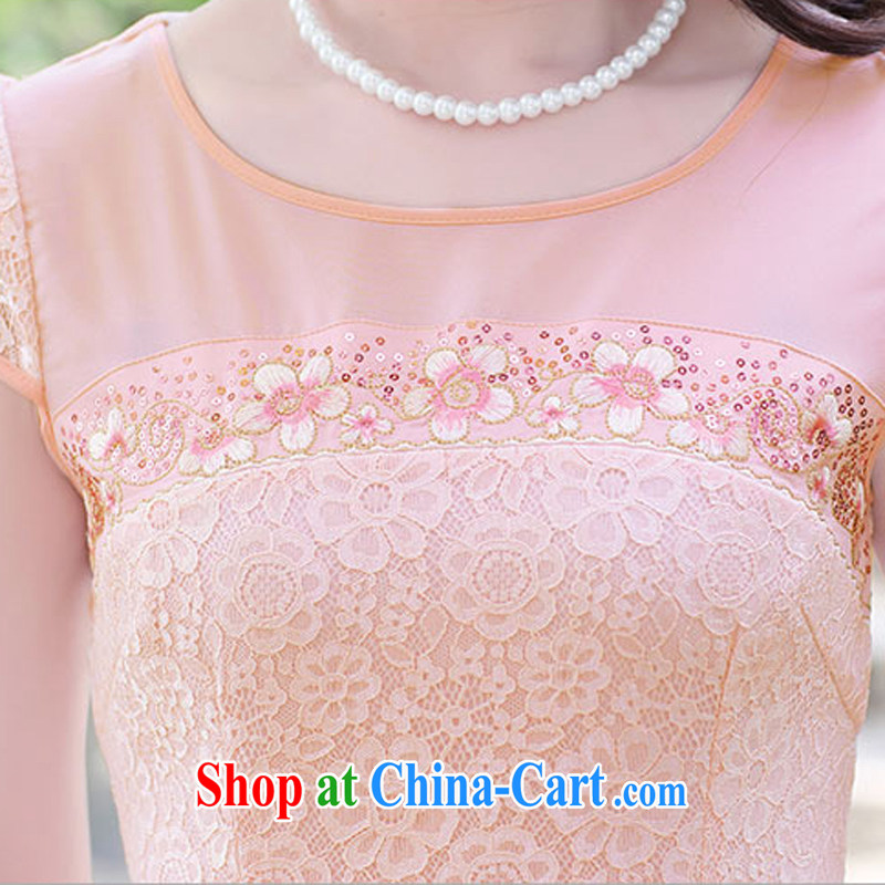2015 a new beauty, sense of style female lace cheongsam dress retro improved daily fashion Spring Summer 1513 pink XXL, Xin Ms Audrey EU era, online shopping