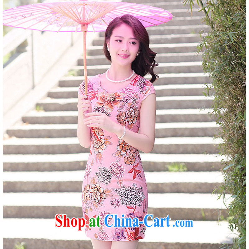 Summer 2015 new embroidery cheongsam dress girls improved daily packages and short-sleeved-waist stamp dresses of 1505 red bottom take XL