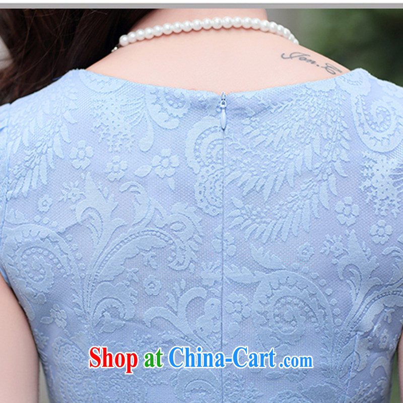 Improved stylish summer short 2015 NEW GRAPHICS thin lace cheongsam dress daily retro dress dress 1511 blue XXL, Xin Ms Audrey EU era, online shopping