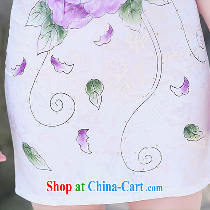 Dresses 2015 new spring and summer with white Peony jacquard cotton retro daily improved cheongsam dress style women 1517 blue lotus L, Xin Wei, and shopping on the Internet