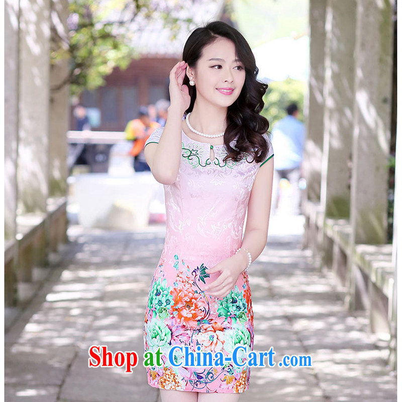 2015 new summer embroidery embroidery cheongsam stylish package beauty skirt daily improved cheongsam dress Ethnic Wind 1508 toner the Peony XXL