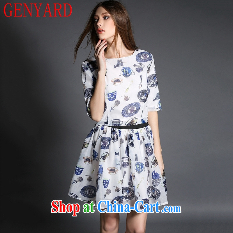 Qin Qing store female 2015 summer female Two-piece new in Europe and America, the stamp duty in the cuff root yarn shaggy skirts female E 194 white XL