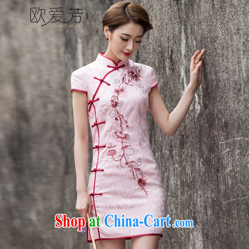 The Oi-fong 2015 spring and summer New Tang with retro improved stylish short, cultivating daily cheongsam dress pink L