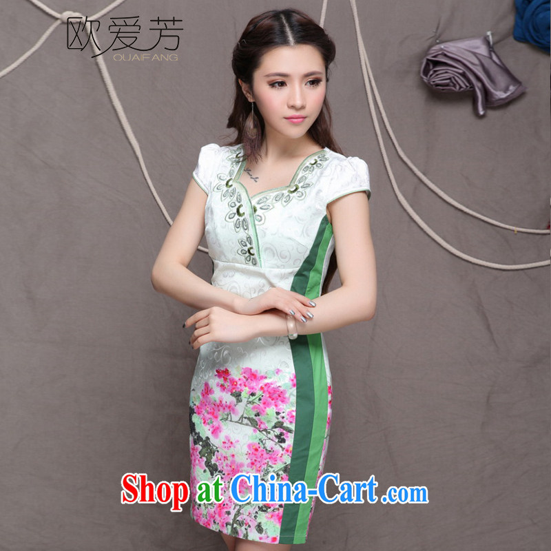 The Oi-fong Chinese wind graphics thin cheongsam dress embroidered high-end ethnic wind stylish Chinese qipao dress summer blue M, Oi-fong, shopping on the Internet