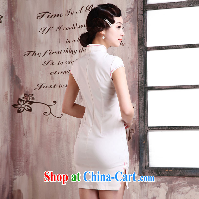 Jubilee 1000 bride's 2015 spring loaded retro improved daily fashion sexy women cultivating short-sleeved short cheongsam dress X 2033 white flowers of XXL, 1000 Jubilee bride, shopping on the Internet