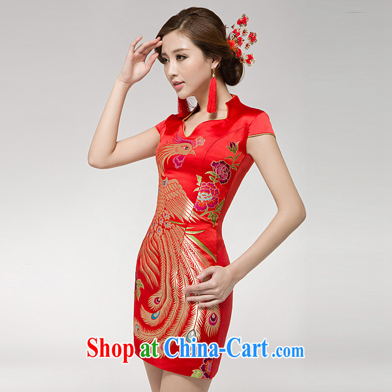 Ho full Chamber bridal wedding dresses wedding dresses red short Chinese improved bows clothes embroidery antique dresses stylish neckline made other code 20