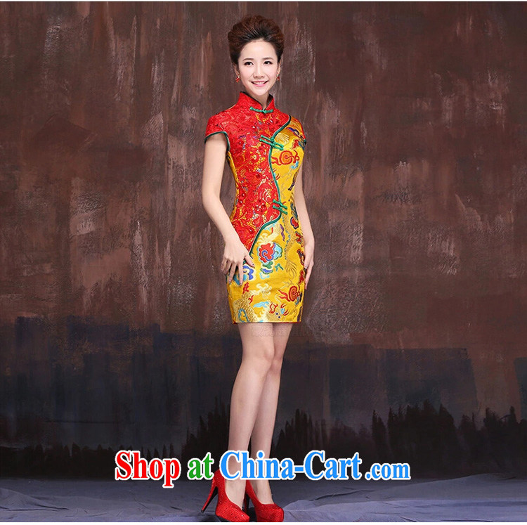 dragon robe improved Chinese wedding toast clothing 2015 new short Gold Red bridal dresses dresses dresses Kim + red XL pictures, price, brand platters! Elections are good character, the national distribution, so why buy now enjoy more preferential! Health