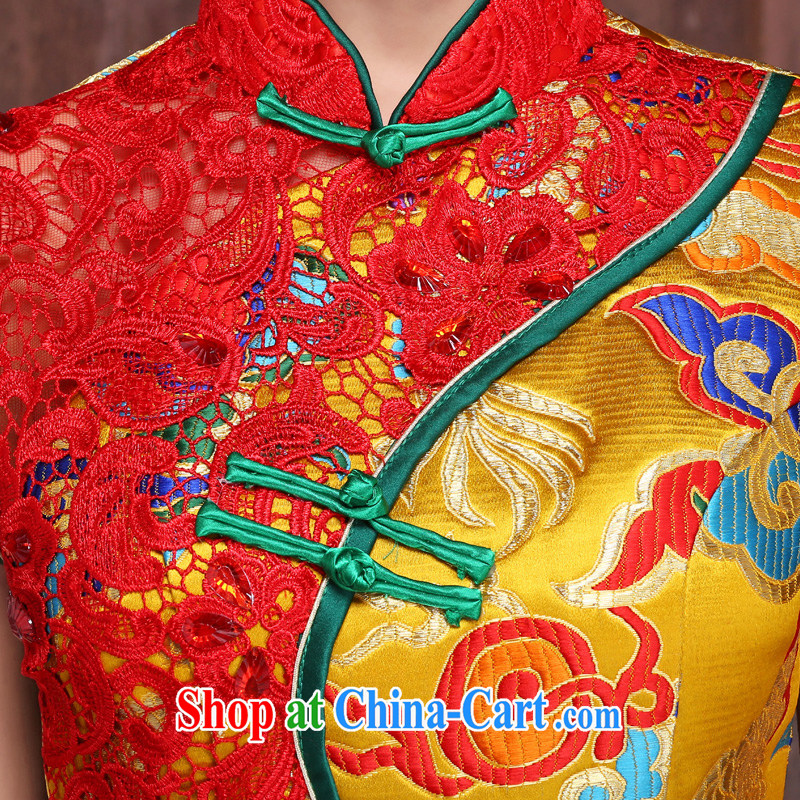 dragon robe improved Chinese wedding toast clothing 2015 new short, Gold Red bridal cheongsam dress dresses Kim + red XL, Ho full chamber, shopping on the Internet